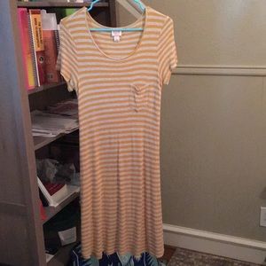 Yellow & grey striped swingy dress size large